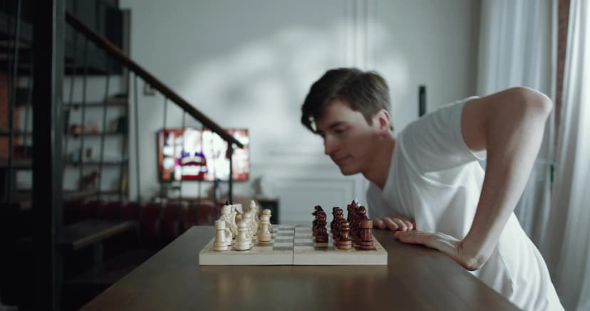 Man playing chess with himself